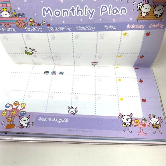 Korean Stationery Papier Strawberry Rabbit Mini Calendar Agenda Book Vintage - Picture 6 of 11